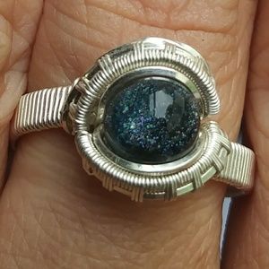 SOLD!!!Silver wire wrapped glass ring